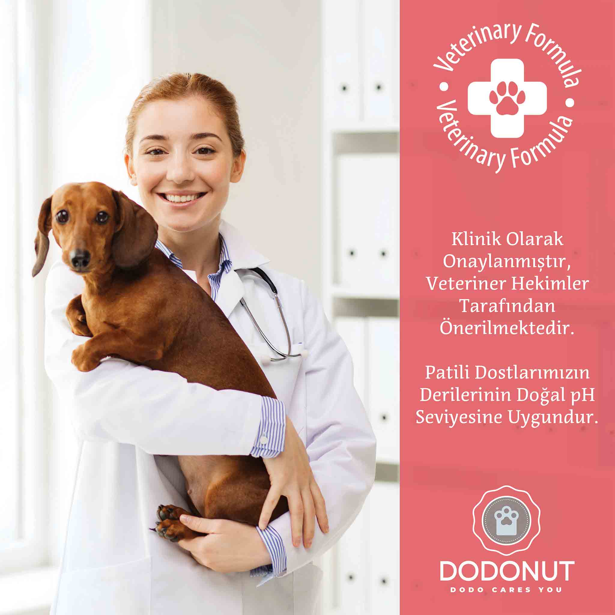 Dodonut Calmy 5in1 temizleme spreyi kedi ve köpek dostlarımız için özel olarak formüle edilmiştir. İçeriğinde bulunan hipokloröz asit, tüm memelilerde beyaz kan hücreleri tarafından doğal olarak üretilen, fizyolojik bir moleküldür.