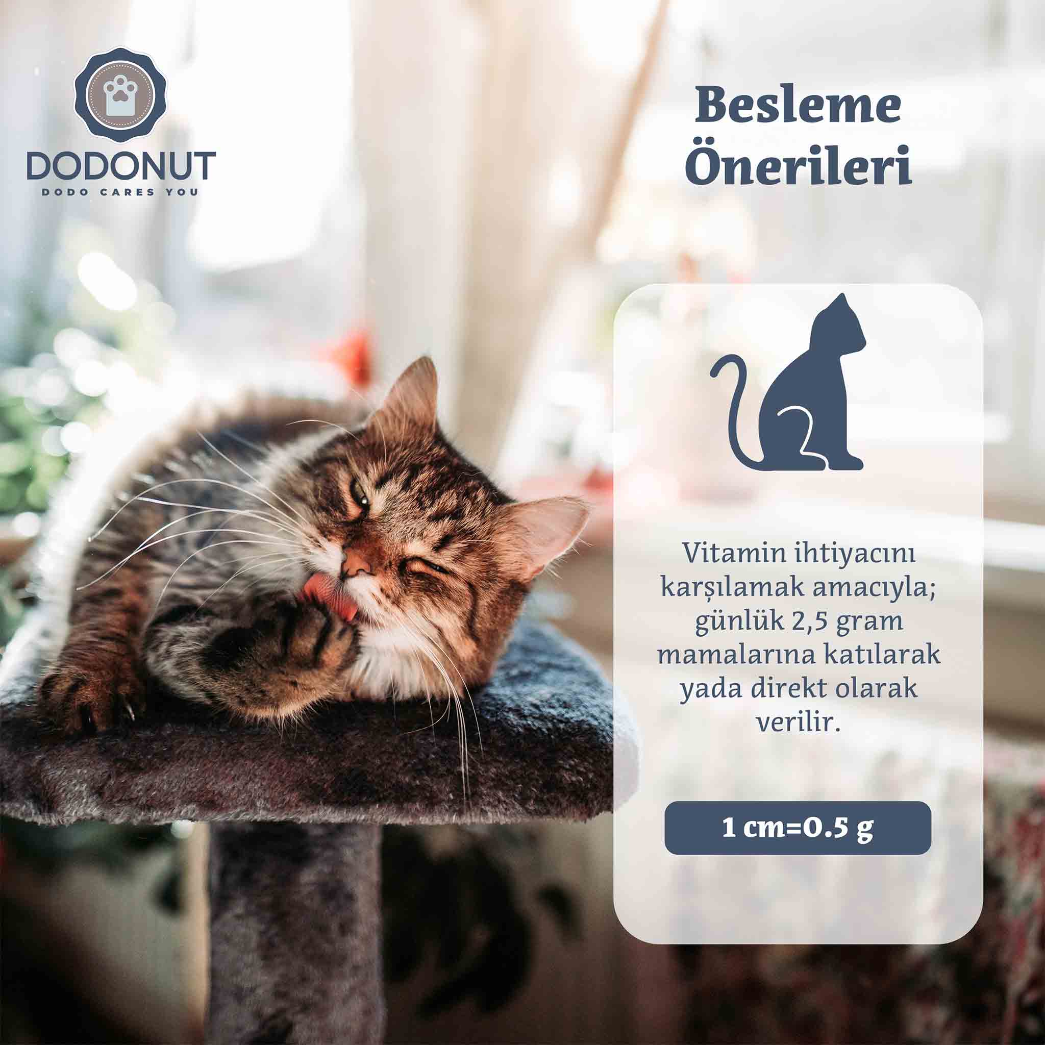 Kedilerin deri ve tüy sağlığını desteklemek için özel olarak geliştirilmiş bu formül, Biotin, Kolajen, Çinko ve Keten Tohumu Yağı içeriğiyle patili dostlarınızın ihtiyaç duyduğu temel besinleri bir arada sunar.