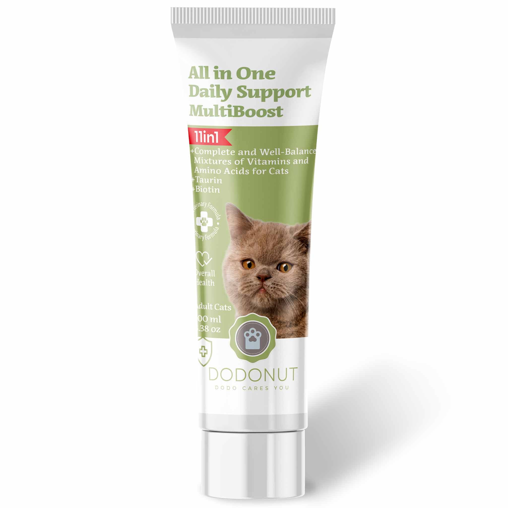 Dodonut MultiBoost Malt, 3 aydan büyük kedilerin sağlıklı gelişimini ve hastalıklara karşı direncini desteklemek için formülize edilmiş 11 farklı vitamin ve amino asitten oluşan zengin içeriğe sahip bir premikstir. Tavuk ciğeri aroması ile tüylü dostlarımızın karşı koyamayacağı bir lezzete sahiptir, kullanımı kolaydır. 11 Vitamin + Amino Asit: Gelişimi destekleyen ve metabolizmayı dengeleyen güçlü bir kombinasyon sunar.