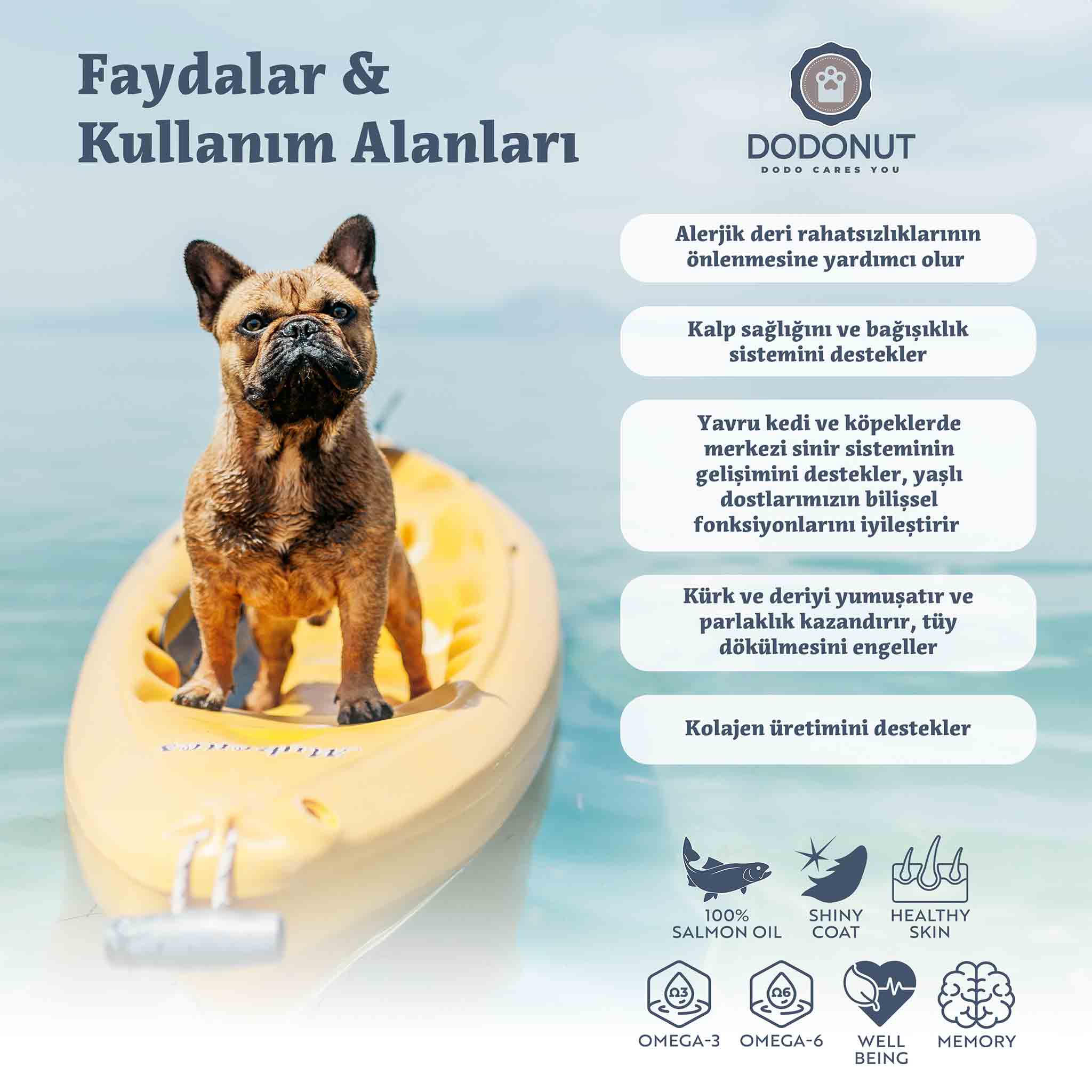 Kedi ve köpekler için Vitamin E takviyeli, Omega-3 ve Omega-6 esansiyel doymamış yağ asitleri içerikli yem premiksidir. Kedi ve köpeklerde Vitamin E ve Omega-3, Omega-6 esansiyel doymamış yağ asitleri ihtiyacını karşılamak için günlük olarak mamalarına katılarak verilir. Şeker içermez.