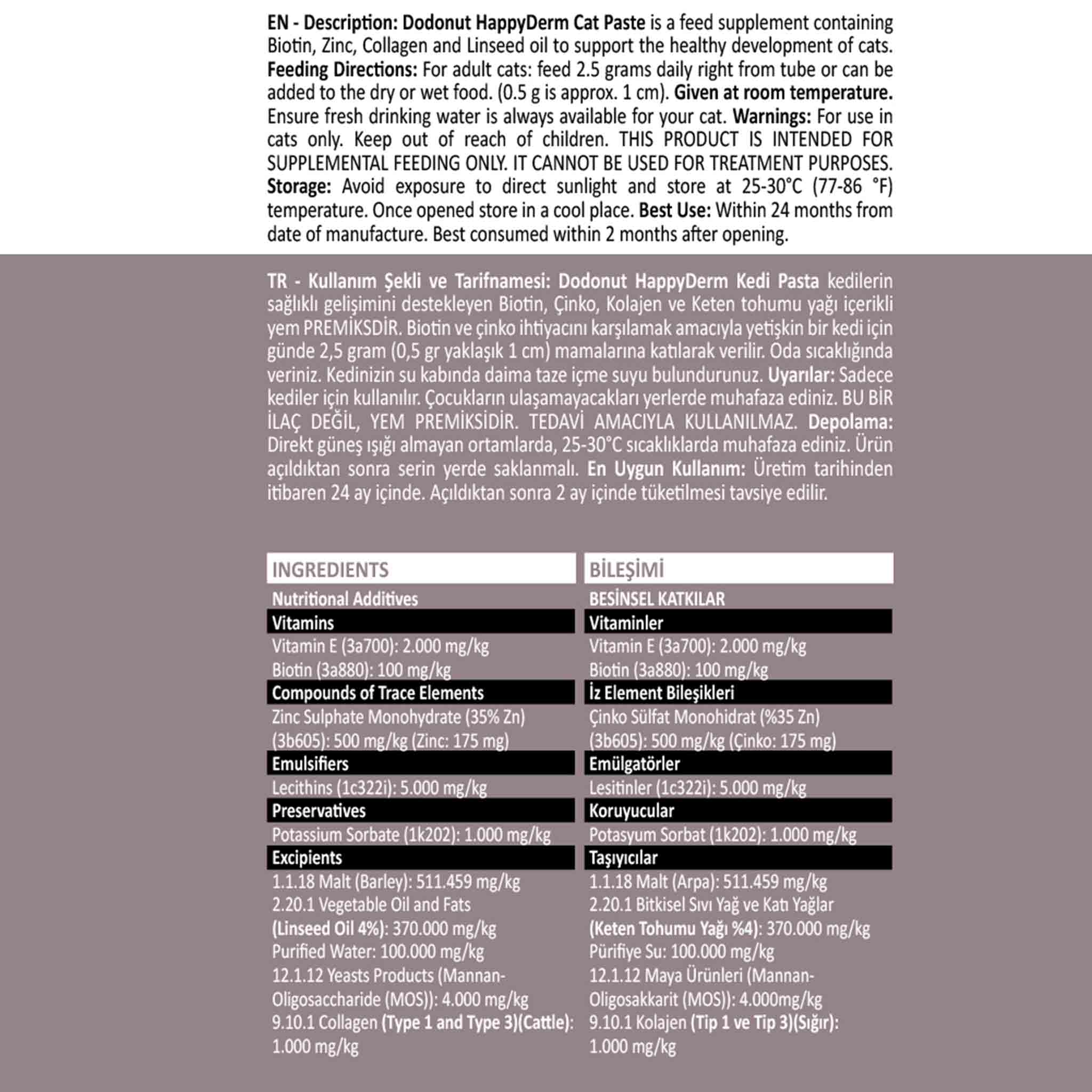 HappyDerm Kedi Biotinli Deri&Tüy Sağlığı Malt Besin Takviyesi, 100 GR